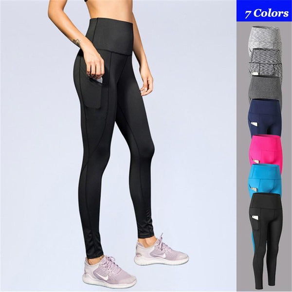 High Waist Out Pocket Yoga Pants Tummy Control Workout Running Stretch Yoga Leggings